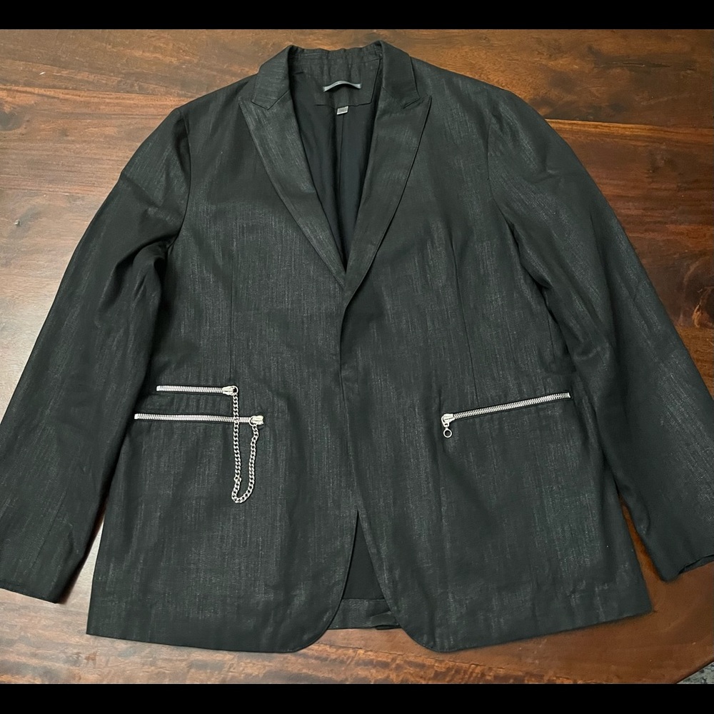 John Varvatos Black Resin Coated Linen Blazer. Size EU54 US44 MSRP: $895